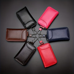 Large Capacity Zipper Car Key Holder Men's Waist Hanging Leather Key Chain Case