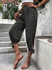 Floral Print Split Capris Pants Casual Knot Elastic Pants For Spring & Summer