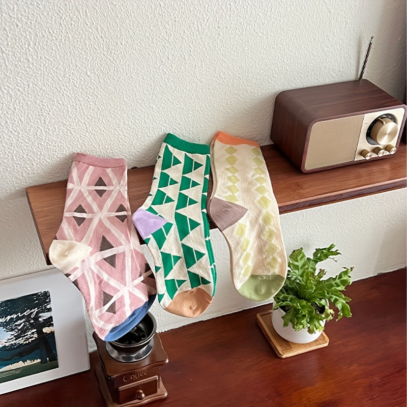Geometric Print Mid Tube Socks, Set of 3