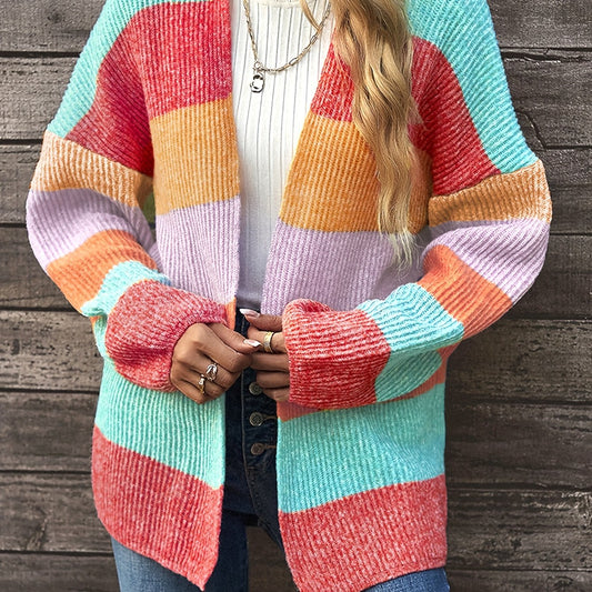  Colorblock Long Sleeve Cardigan