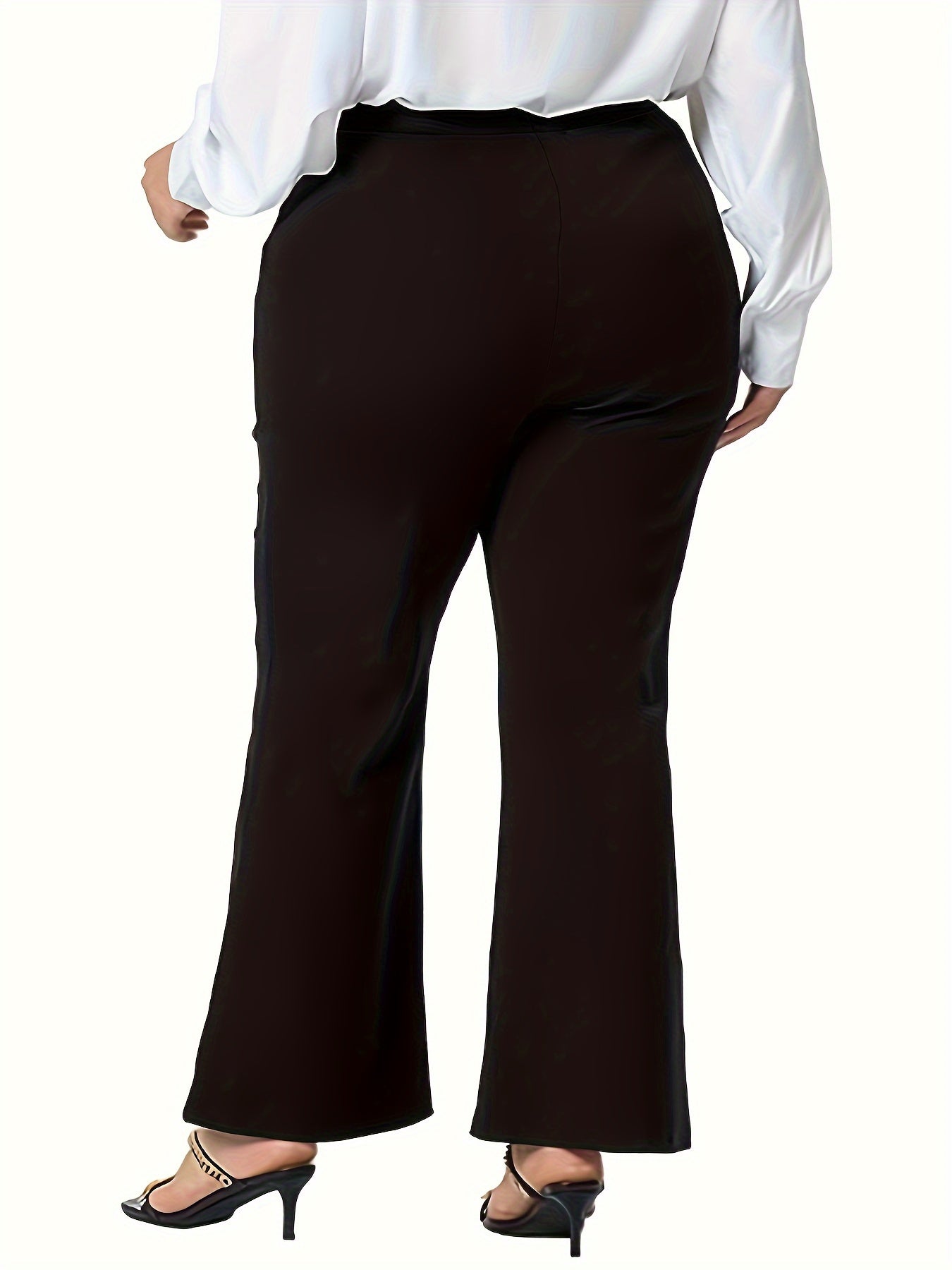  Solid High Rise Flared Leg Trousers
