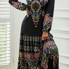  Floral Print Long Sleeve Maxi Dress