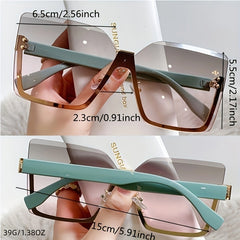 Oversized Semi Rimless Sunglasses Gradient Lens Rivet Decor Glasses UV400
