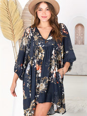 Plus Size Floral Lantern Sleeve Mini Dress