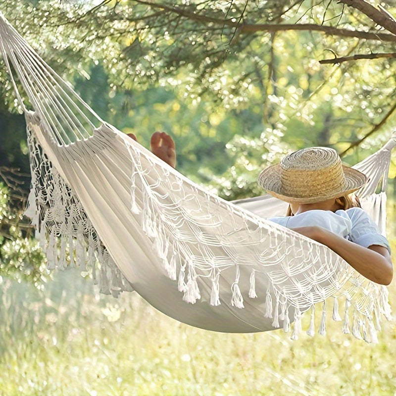 Tassel Hammock Outdoor Camping Folding Woven Canvas Swing