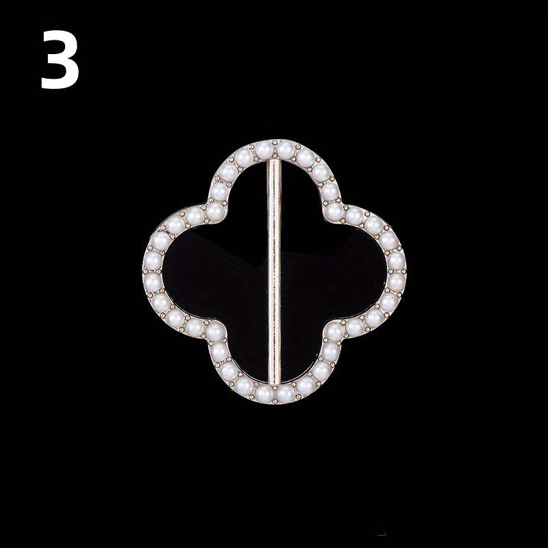 Faux Pearl Round Buckle Women Dress Scarf Pin Brooch