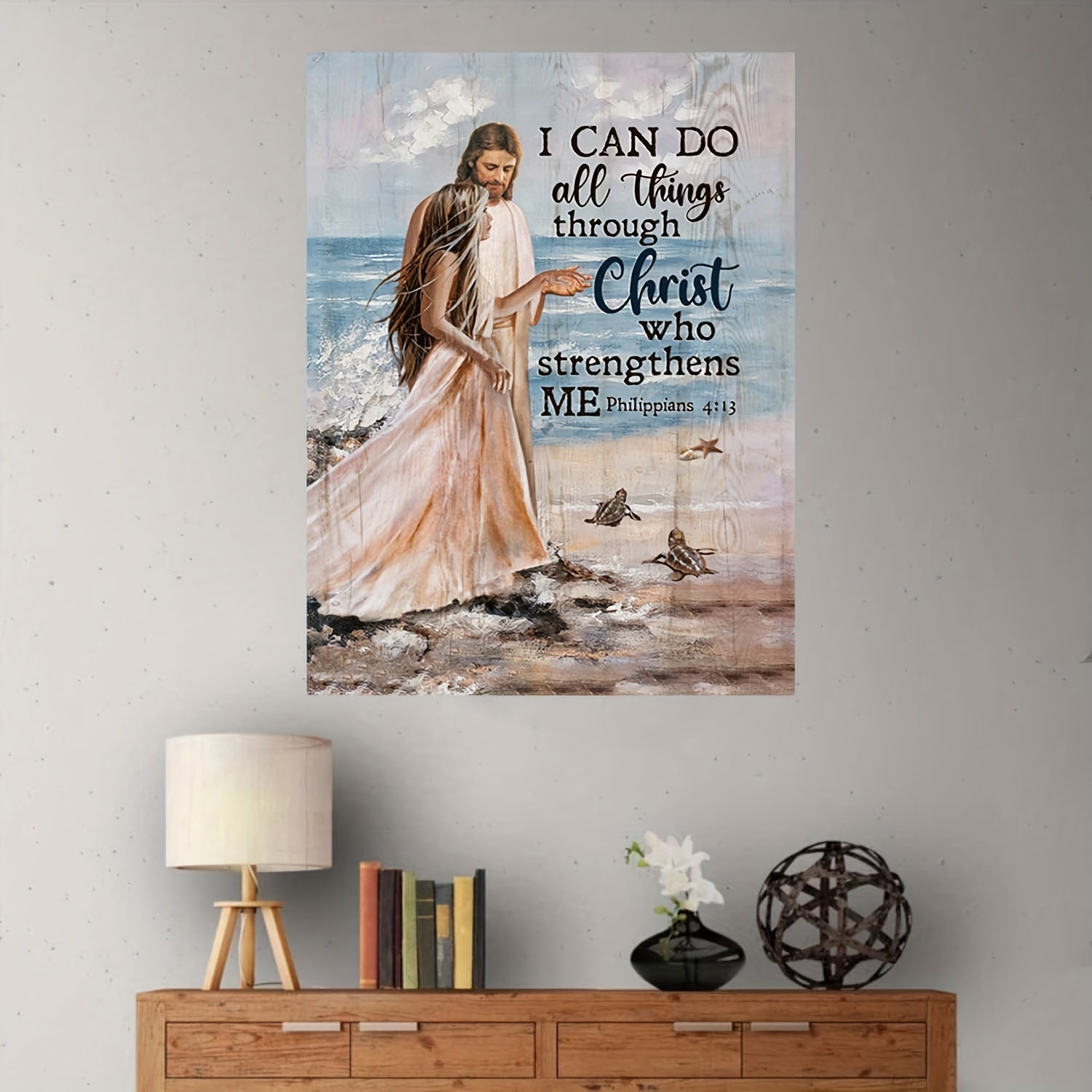 Jesus & Girl on Beach Canvas Wall Art for Bathroom - Family Modern Artwork