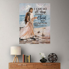 Jesus & Girl on Beach Canvas Wall Art for Bathroom - Family Modern Artwork