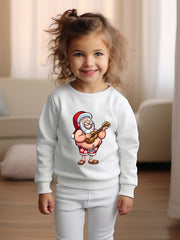 Christmas Santa Print Girls Pullover Sweatshirt Long Sleeve Crew Neck Tops