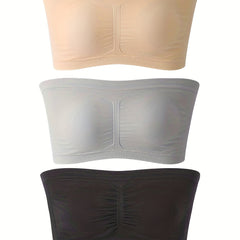 3pcs Wireless Bandeau Bras Backless Elastic Strapless Lingerie
