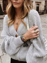  Solid Button Up Long Sleeve Cardigan