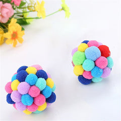 Colorful Plush Ball Cat Toy with Bell - Assorted Varieties