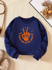 Halloween Funny Skeleton Hand Print Boys Sweatshirt Long Sleeve Crew Neck Tops