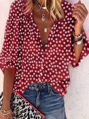  Boho Blouse Floral Print Puff Sleeve Shirt