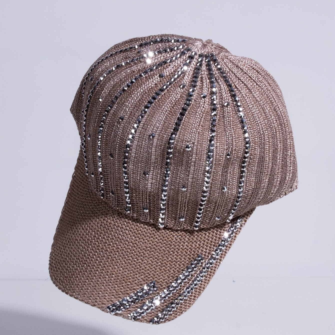 Rhinestone Striped Decor Baseball Cap Knitted Dad Hat Sun Hat Women