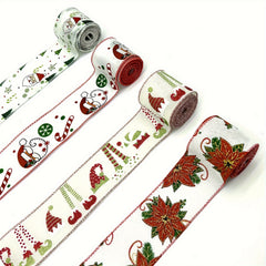 4 57M Christmas Wired Ribbon Xmas Tree Santa Flower Burlap Ribbon Wired Edge