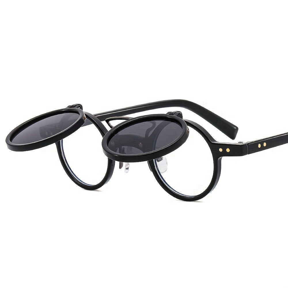 Men's Round Frame Flip up Sunglasses Vintage Outdoor Sunshade UV Protection