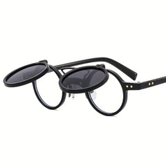 Men's Round Frame Flip up Sunglasses Vintage Outdoor Sunshade UV Protection