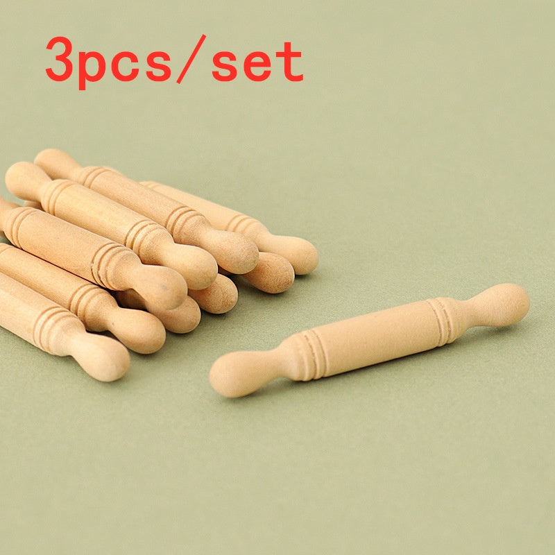 Dollhouse Wooden Rolling Pins Beige Texture for Kitchen Scene Model