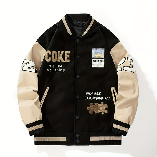 Men's Embroidered Varsity Jacket for Spring/Fall