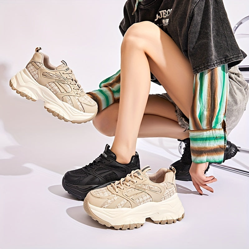 Women's Non-slip Chunky Sneakers Lace Up Sport Shoes