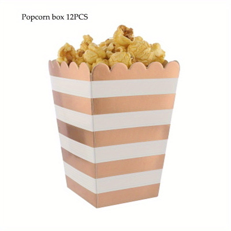 12pcs Festive Rose Popcorn Boxes - Stylish Candy and Snack Containers