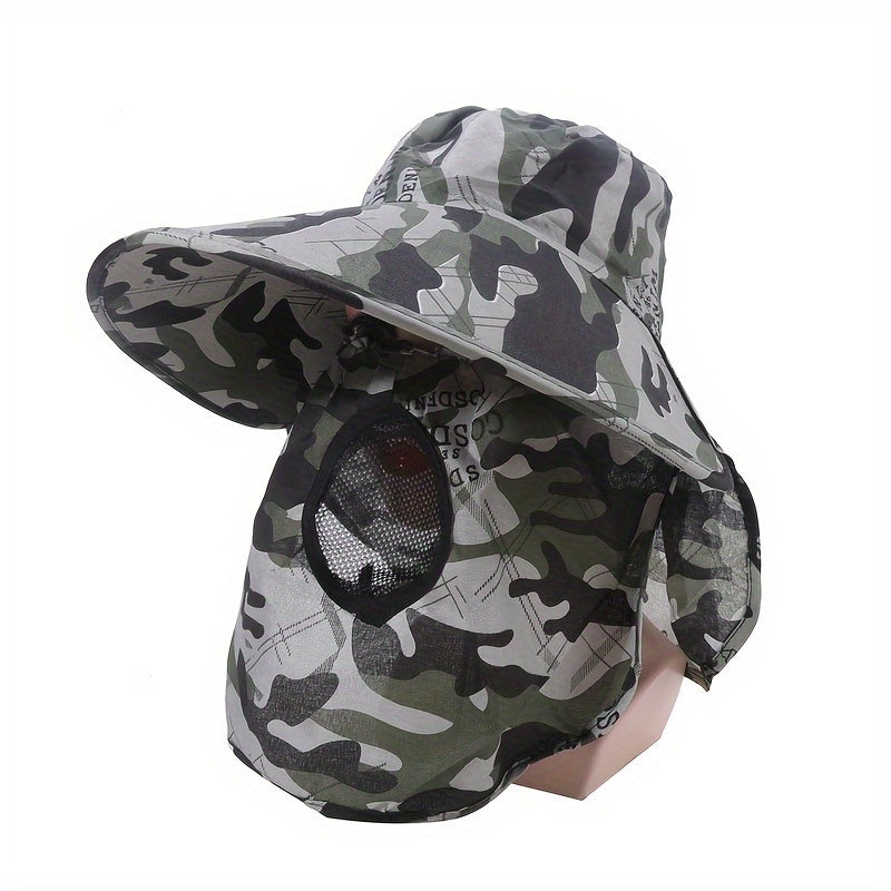 Men's Bucket Hat With Face Cover Wide Brim Sun Hat