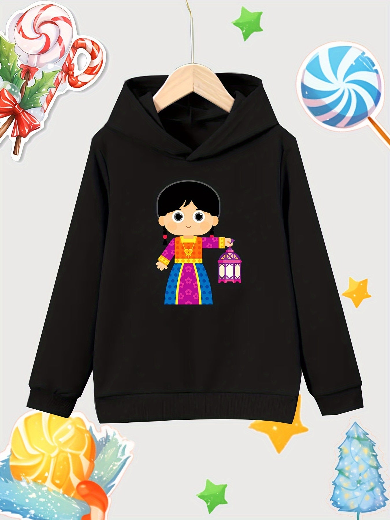 Girl with Lantern Girls Pullover Hoodie for Autumn