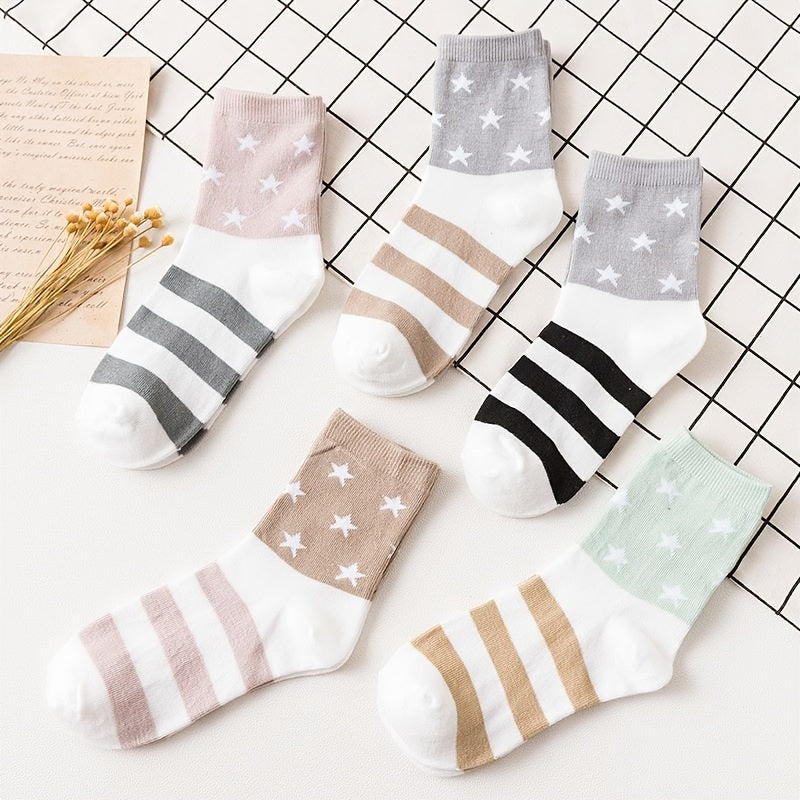 5 Pairs Striped Sports Socks Women's Stockings & Hosiery