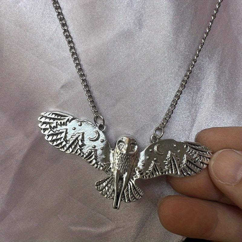 Vintage Silver Owl Pendant Necklace with Floating Charms
