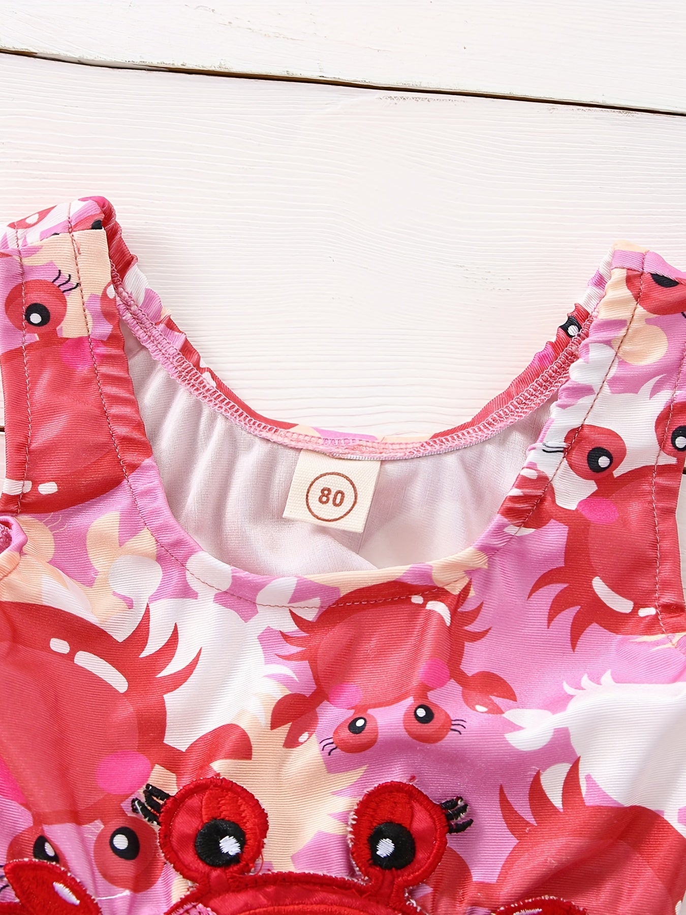 Cartoon Crab Print Girls One Piece Swimsuit