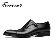 FARWARWO Leather Monk Strap Dress Shoes for Wedding Office