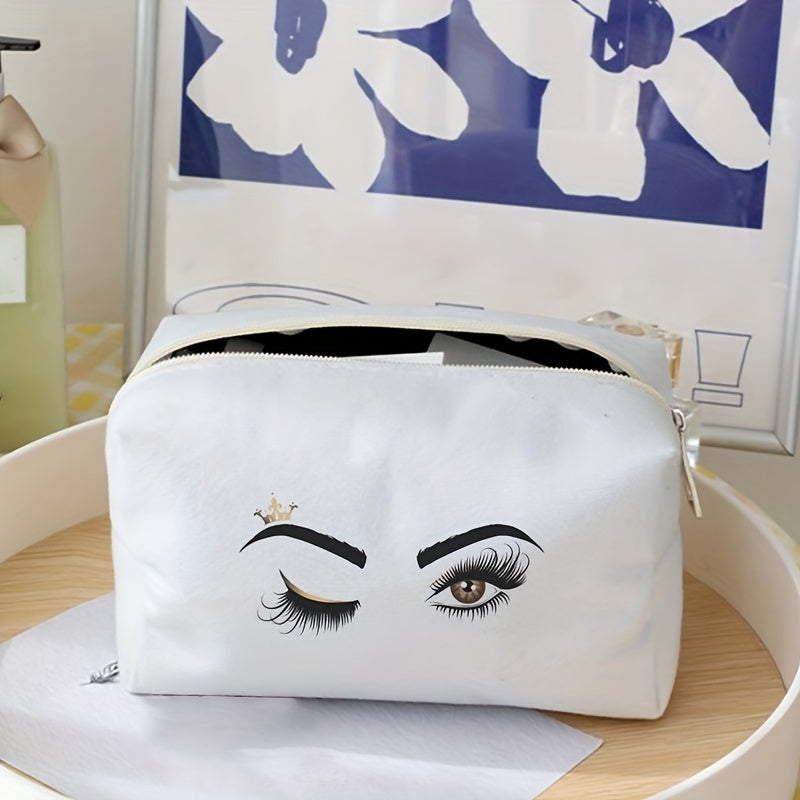 Crown Eyes Pattern Cosmetic Bag Women Toiletry Makeup Brush Zipper Pouch