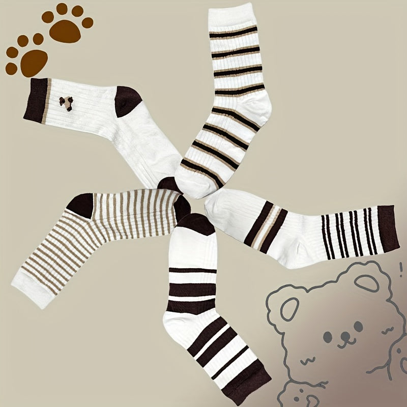Striped Crew Socks Breathable & Comfy All match Women's Stockings