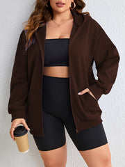  Long Sleeve Zip Hooded Coat with Pockets