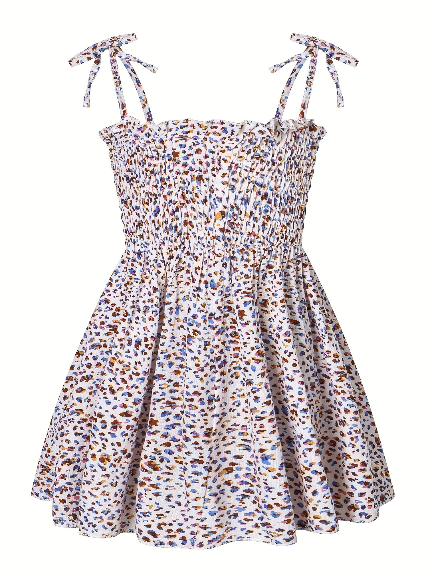 Leopard Lace Up Shirred Beach Cami Dress