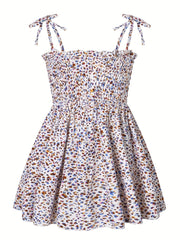 Leopard Lace Up Shirred Beach Cami Dress