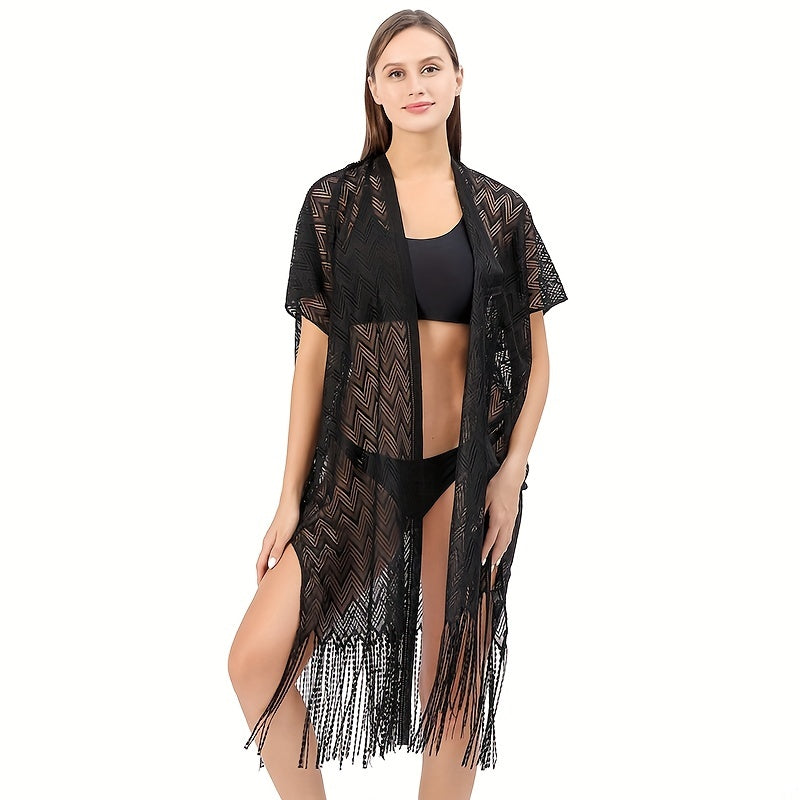 Striped Plus Size Shawl Cardigan Bikini Cover Up