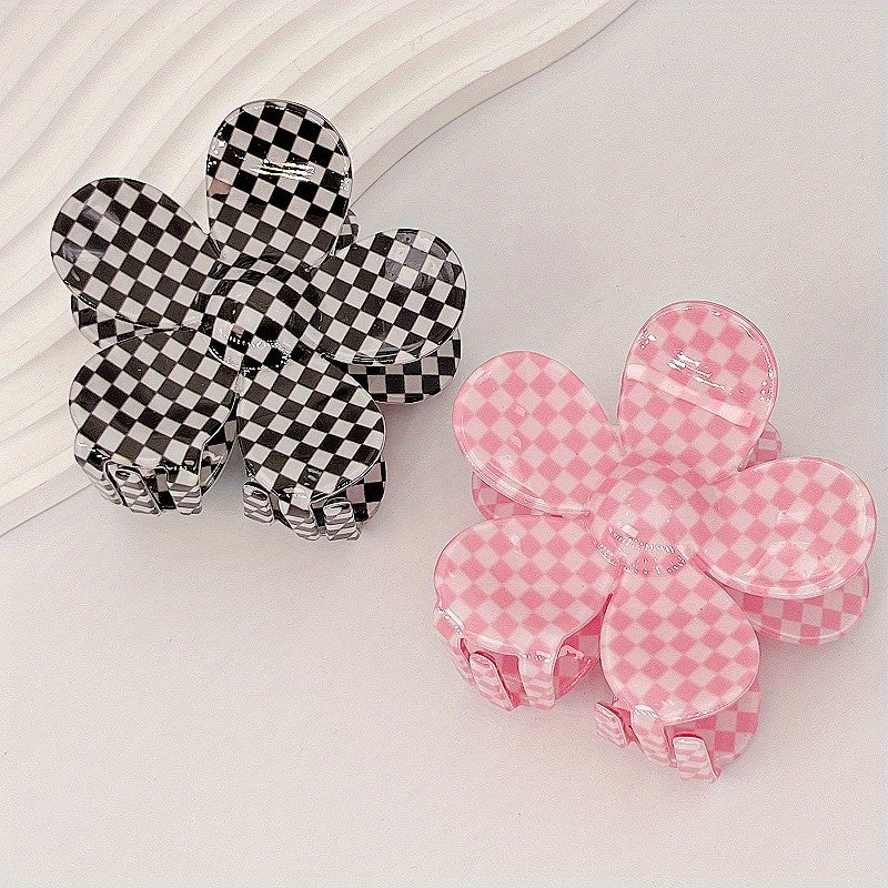 Checkerboard Pattern Flower Hair Claw Set