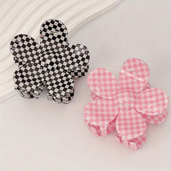 Checkerboard Pattern Flower Hair Claw Set
