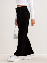 Elastic High Waist Sports Pants Wide Legs Stretchy Trousers