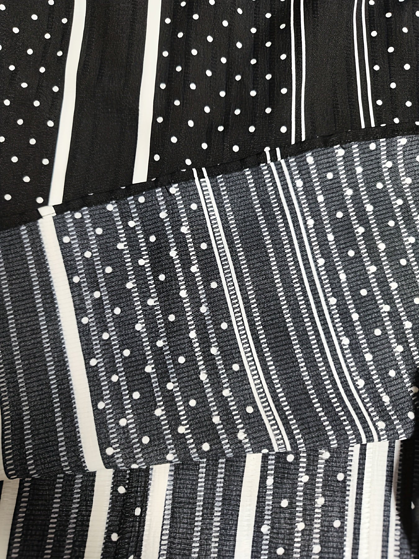  Colorblock Stripe & Dot Print Ruffle Trim V Neck Top