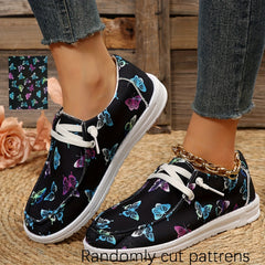 Women's Print Canvas Shoes Lightweight Slip On Flat Casual Walking Shoes