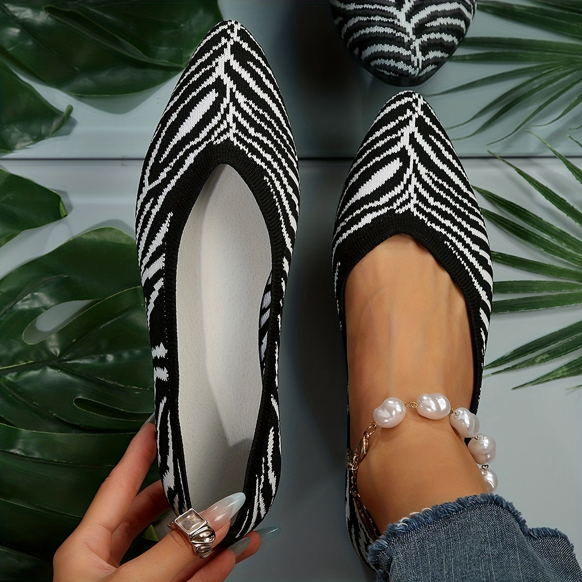 Knitted Pointed Flat Shoes Soft Sole Breathable Ballet Flats
