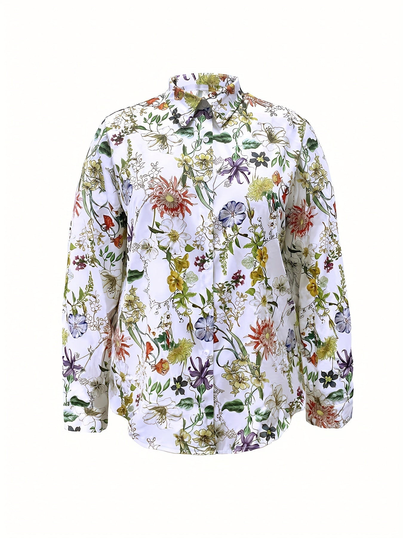  Floral Print Long Sleeve Button Up Casual Blouse