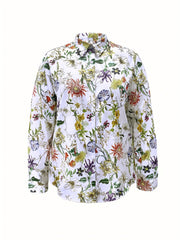  Floral Print Long Sleeve Button Up Casual Blouse