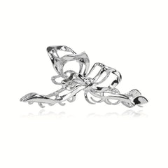 Silvery Ribbon Bow Hair Claw Clip Nonslip Ponytail Holder Hair Shark Claw Women