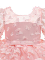 2pcs Baby Girls Butterfly Mesh Long Sleeve Dress & Headband Set