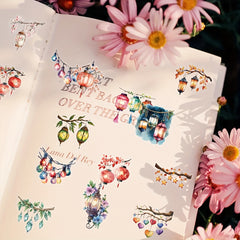 50pcs Cartoon Doodle Stickers Waterproof Self Adhesive Floral Sticker