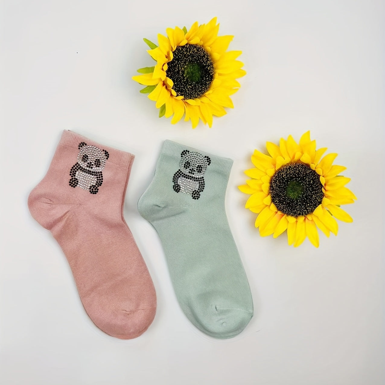 Panda Rhinestone Socks Comfy Crew Short Socks Women's Stockings